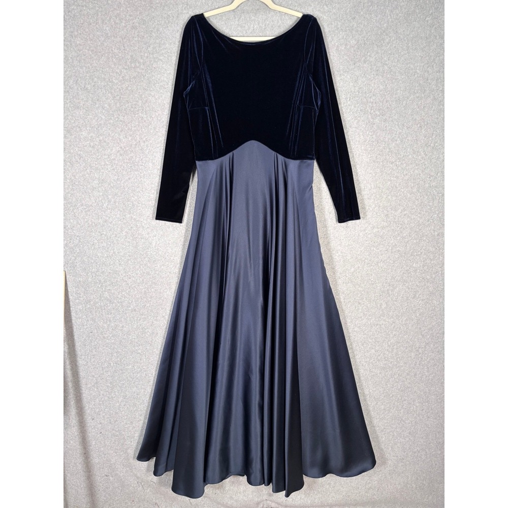 JS Collections Velvet Satin Maxi Dress 16 Navy Whimsigoth Romantic Victorian